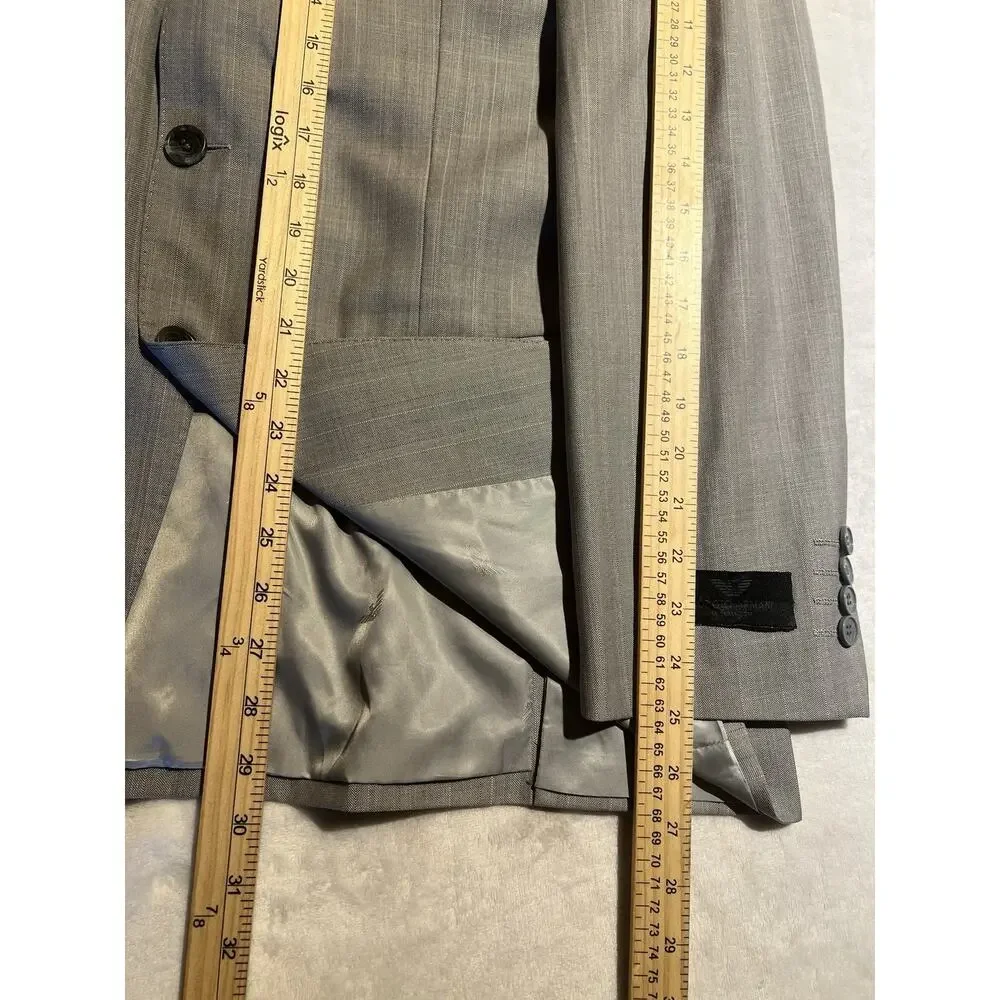 New Giorgio Armani 40R Silver Dove Gray Micro Herringbone Designer Blazer Italy